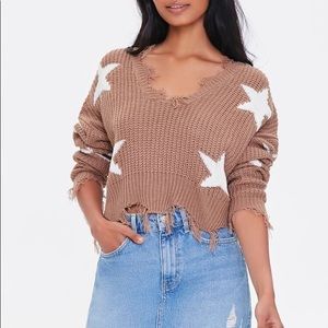 NWT Star Pattern Frayed Sweater Size M